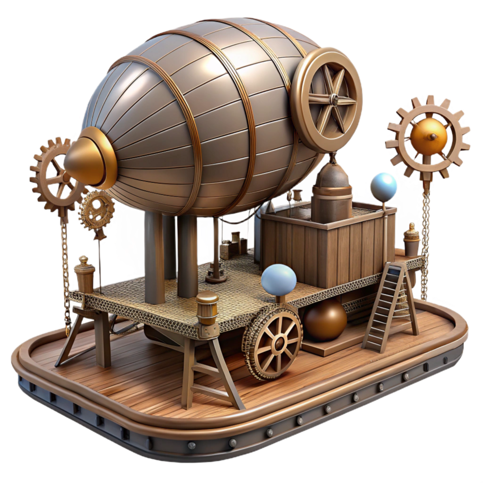 stunning rustic Steampunk Airship 3D Render detailed png