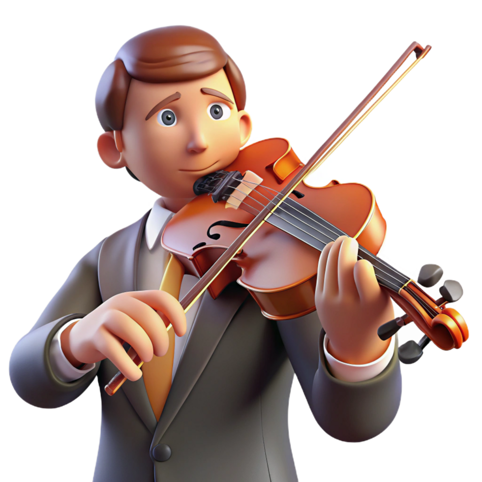 serene classic 3D Cartoon Violinist Illustration original png