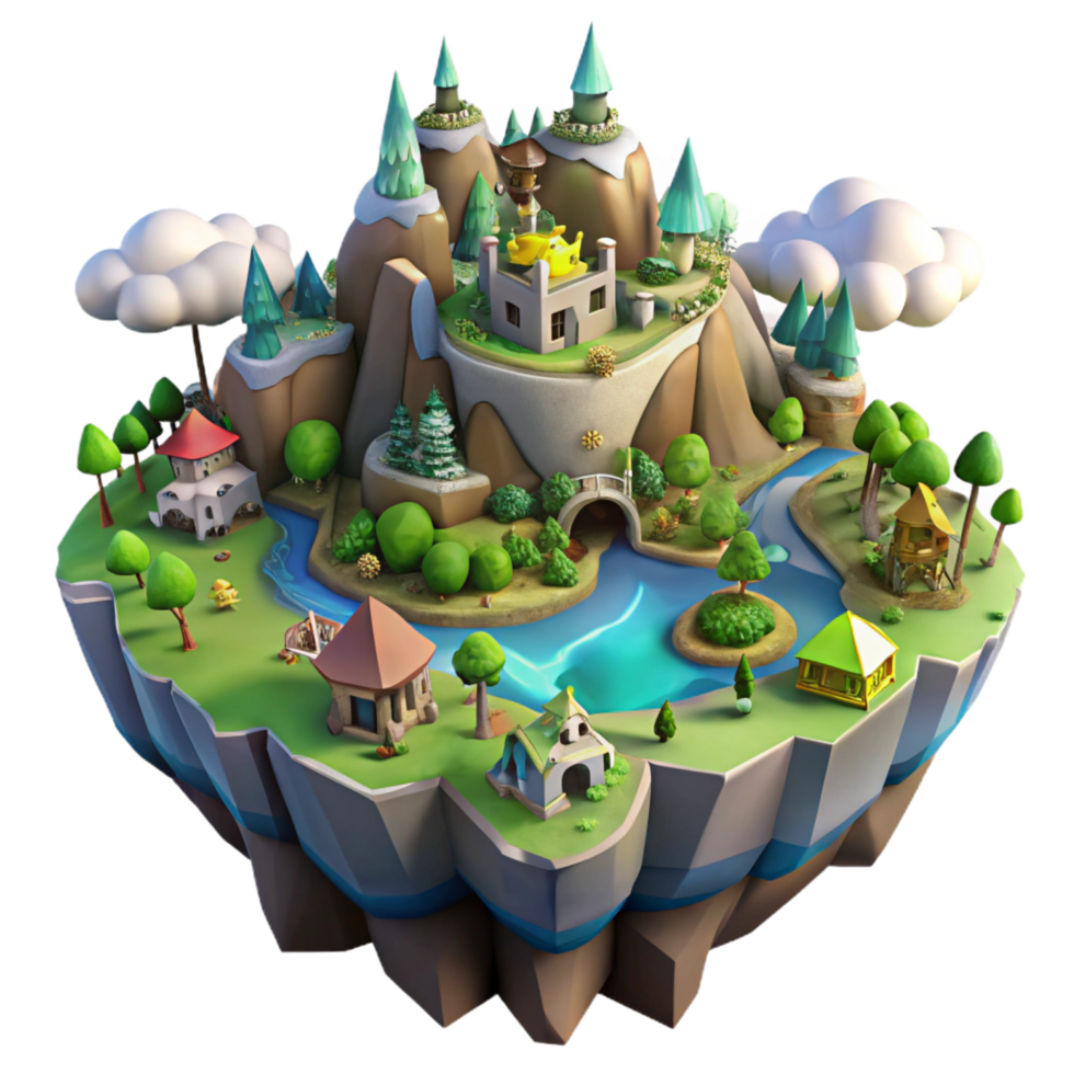 vibrant minimalist Fantasy Island 3D Illustration 4K png