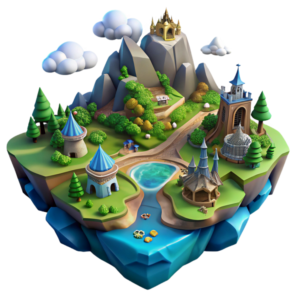 stunning abstract Fantasy Island 3D Illustration authentic png