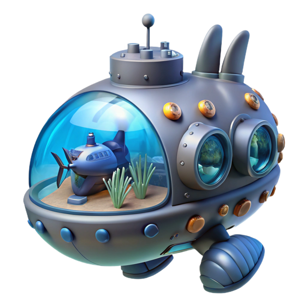 beautiful classic Cartoon Submarine 3D Render high resolution png