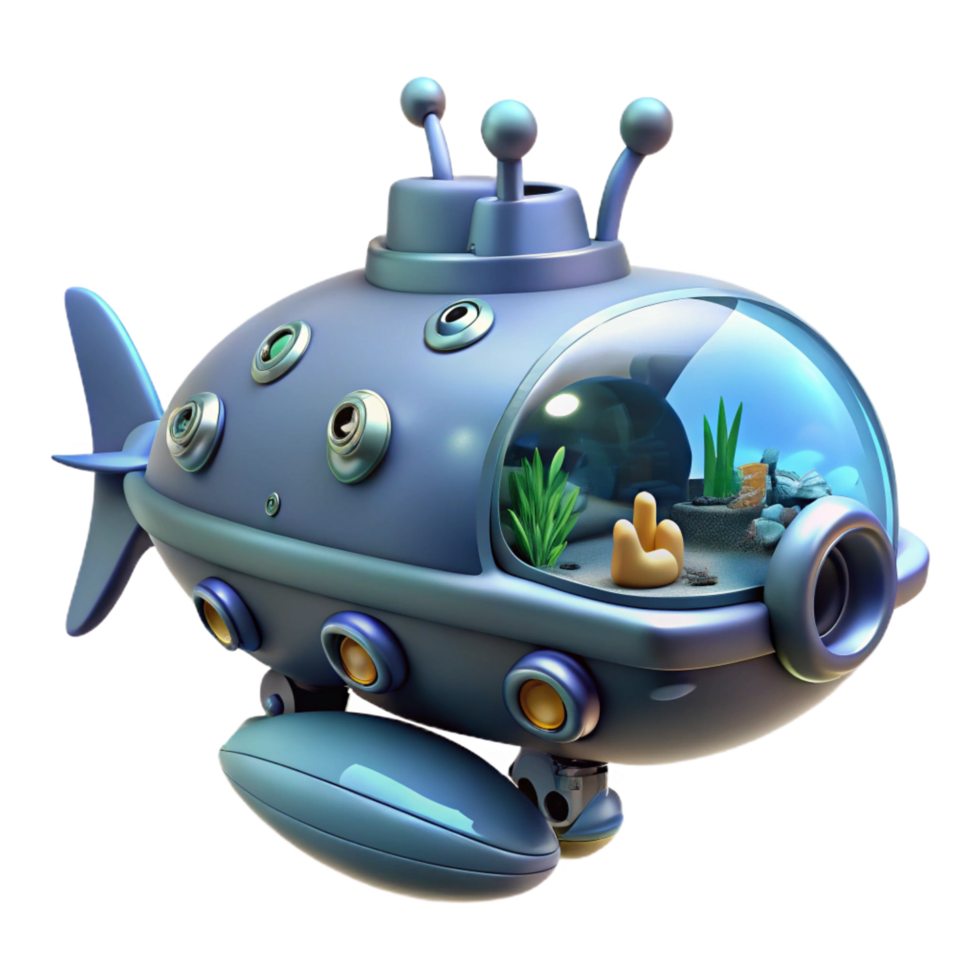 magnificent artistic Cartoon Submarine 3D Render high resolution png