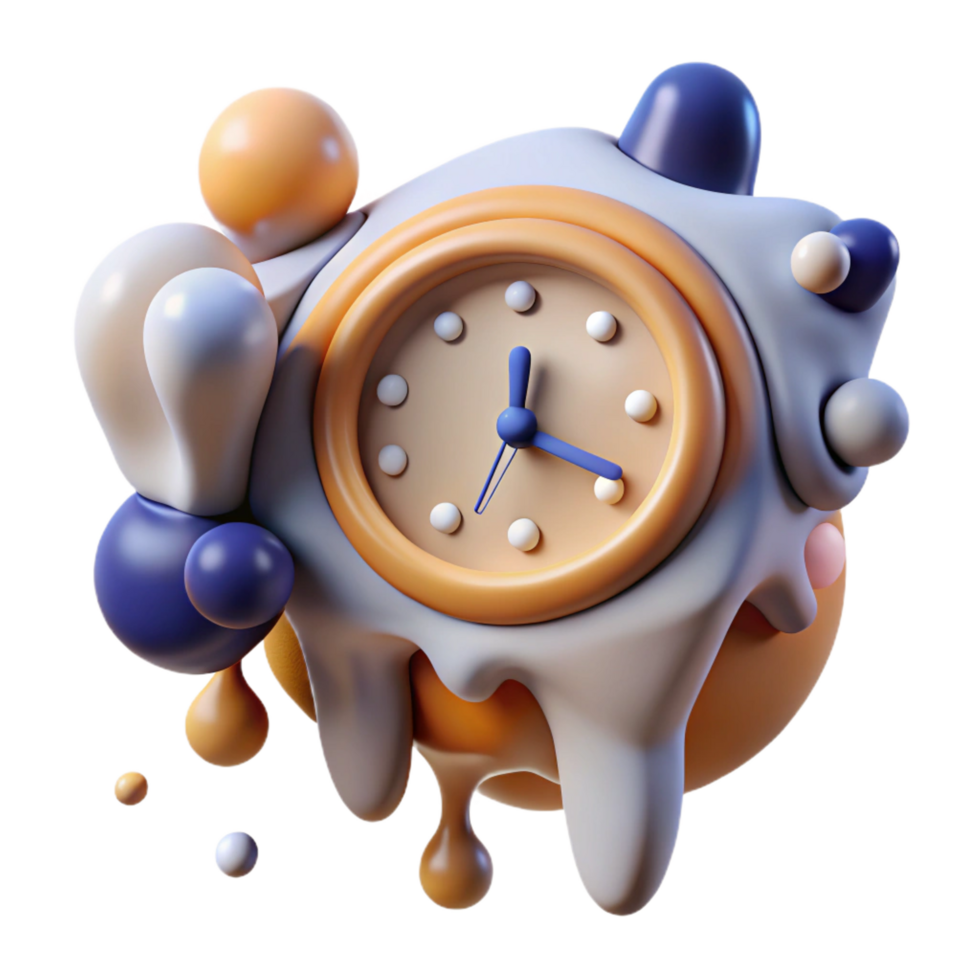 beautiful artistic Melting Clock 3D Render 4K png