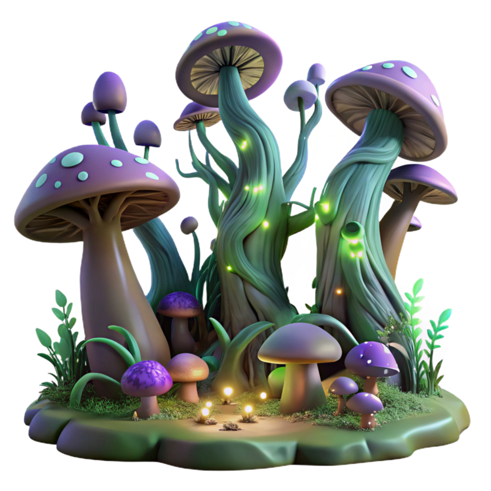 dramatic vintage Enchanted 3D Mushroom Forest authentic png