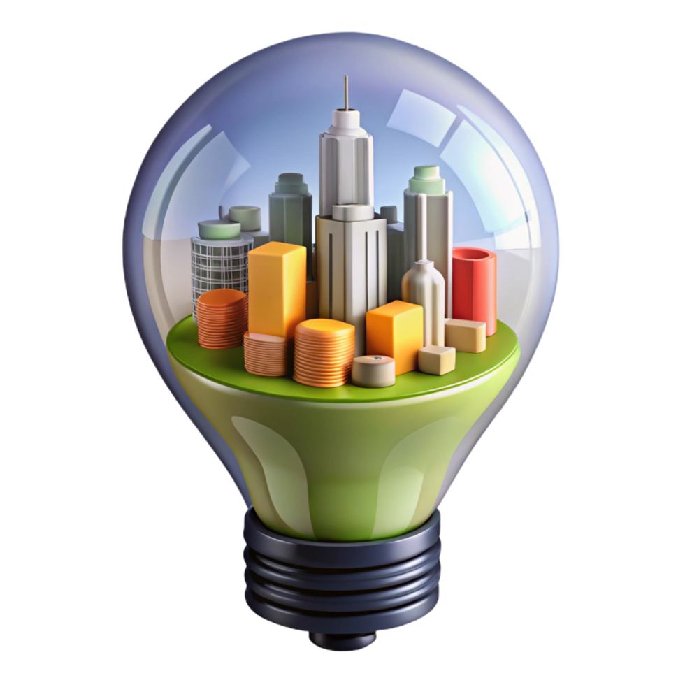 stunning minimalist 3D Cityscape Inside Lightbulb Illustration original png