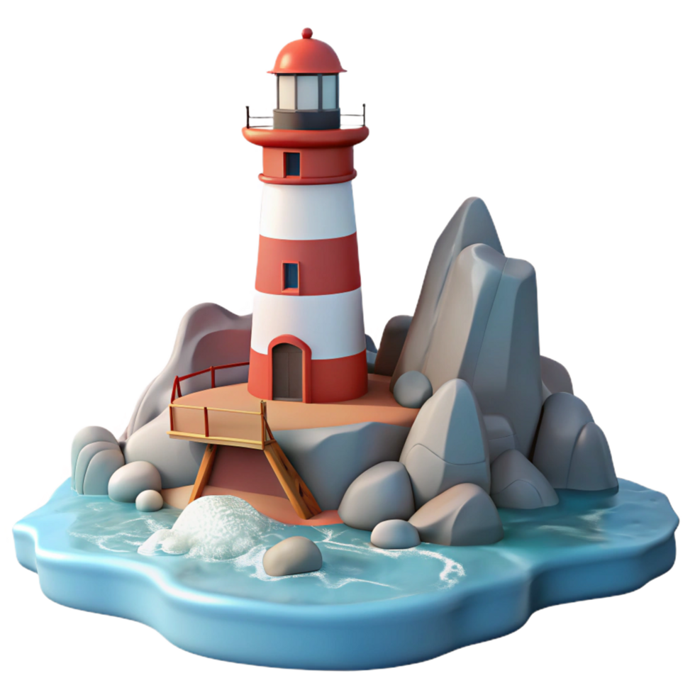extraordinary contemporary Cartoon Lighthouse 3D Render exclusive png