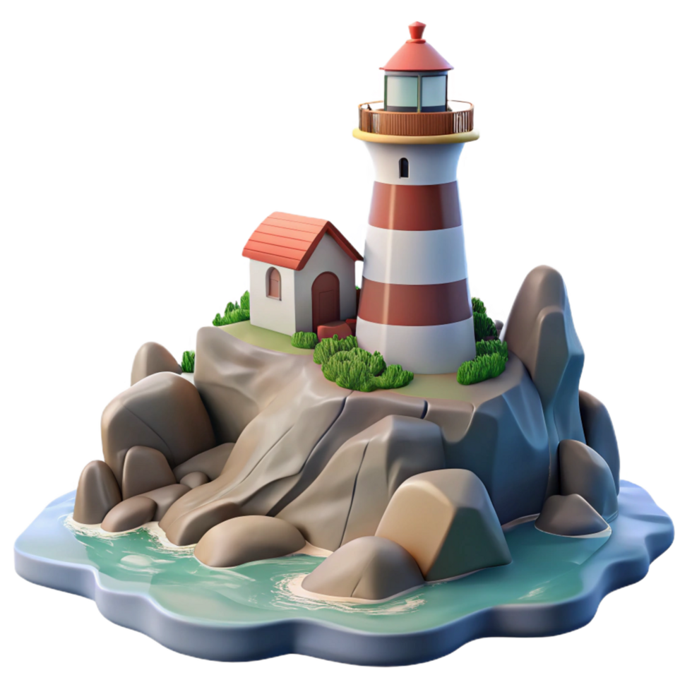 vibrant vintage Coastal Lighthouse 3D Render 4K png