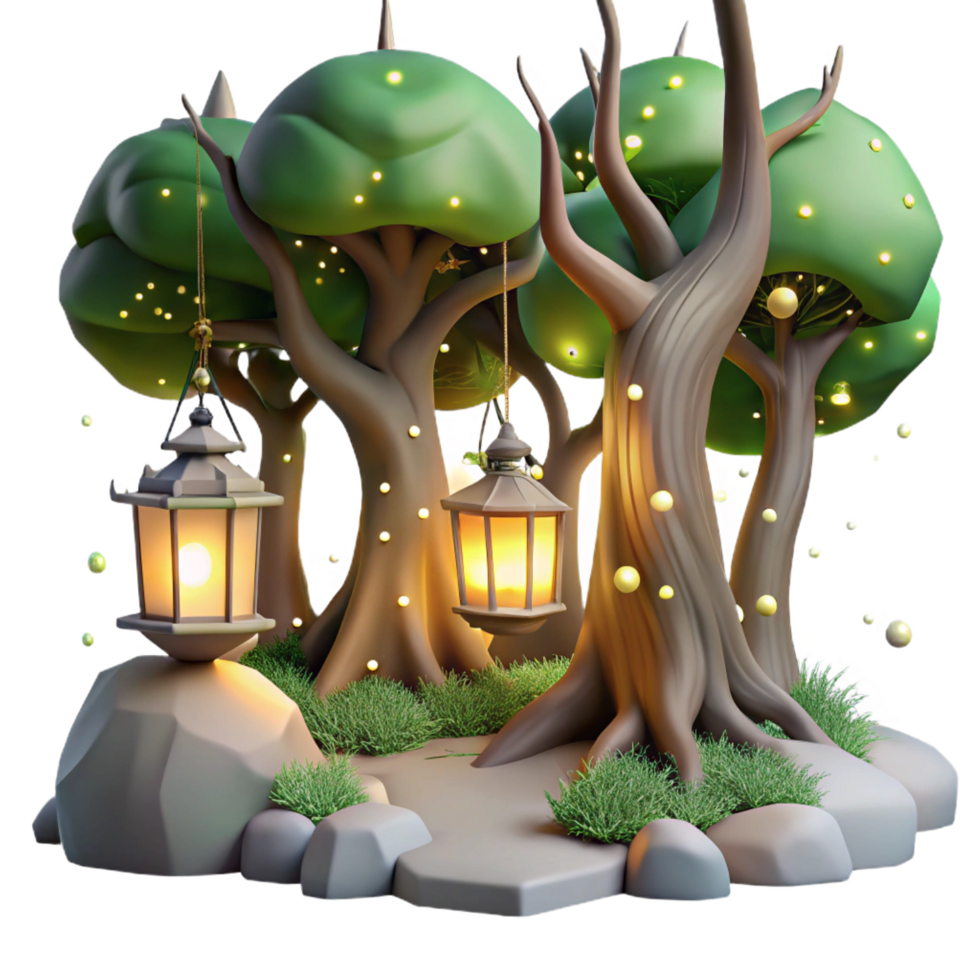 wonderful rustic Enchanted 3D Forest Illustration premium png