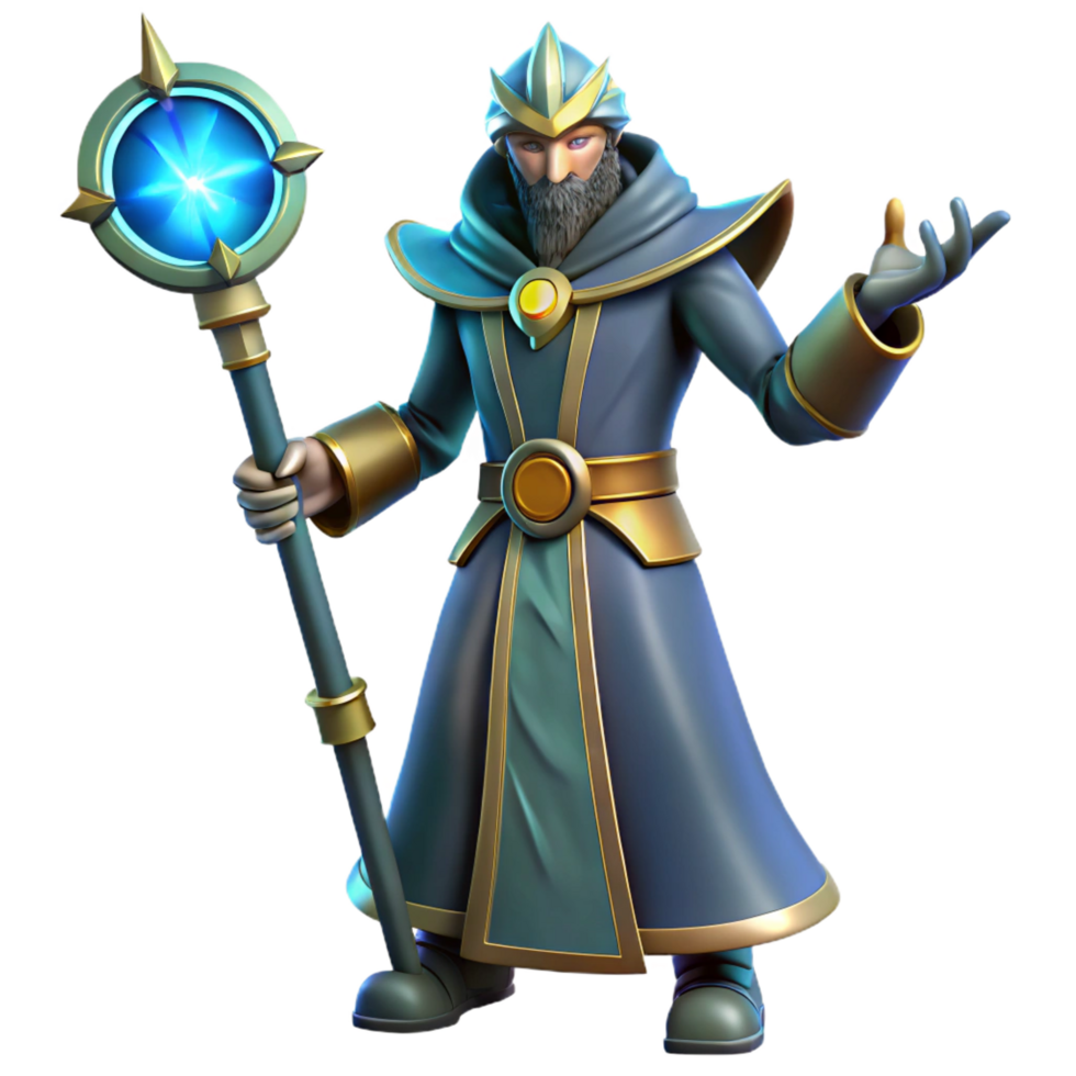 magnificent traditional 3D Render Wizard with Staff genuine png