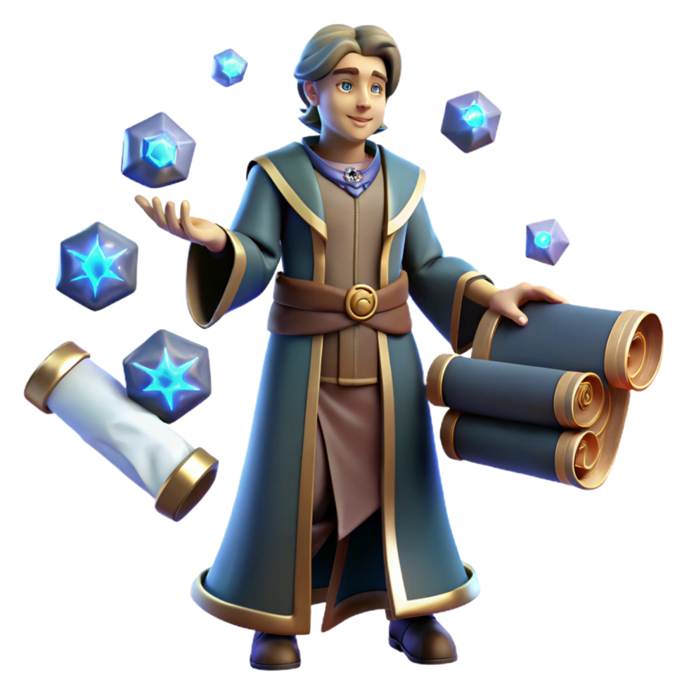 wonderful minimalist Young Wizard 3D Render detailed png