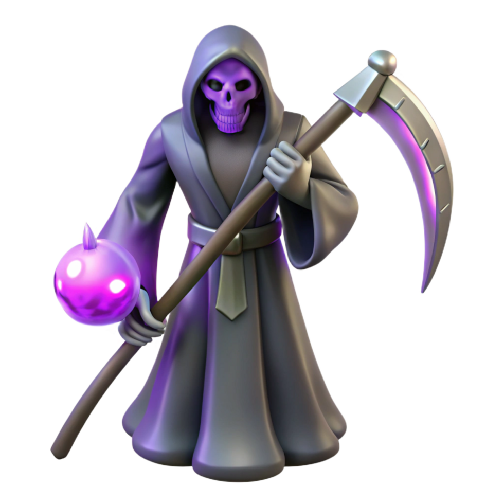 dramatic classic Grim Reaper 3D Render high resolution png