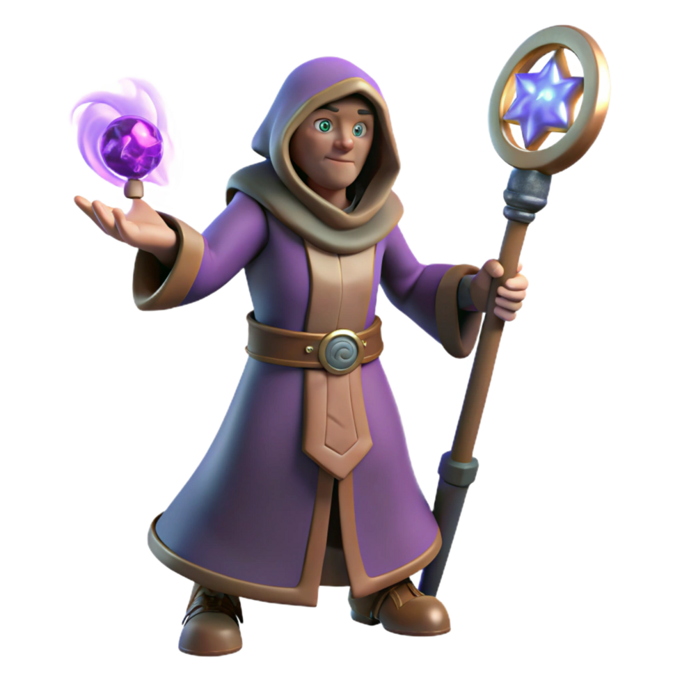 magnificent classic 3D Render Wizard with Staff high quality png