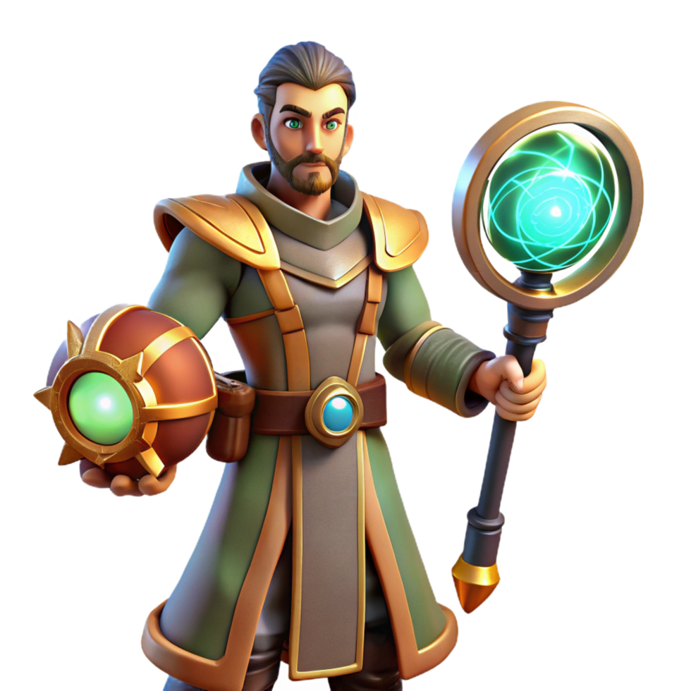 beautiful minimalist Fantasy Wizard 3D Render authentic png