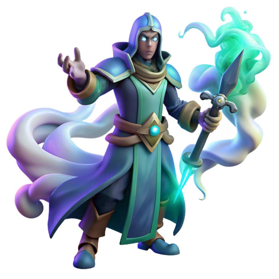 magnificent vintage 3D Render of a Fantasy Wizard high quality png