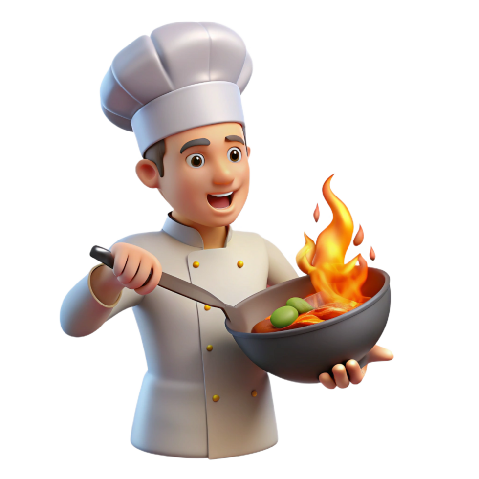 vibrant abstract 3D Cartoon Chef Cooking Food Illustration detailed png