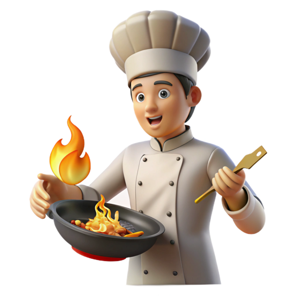 dramatic minimalist 3D Cartoon Chef Cooking Illustration professional png