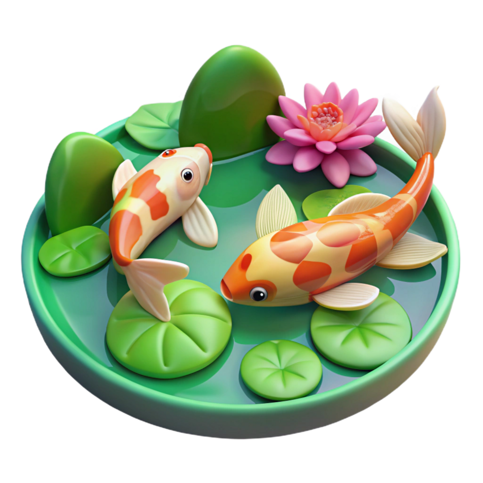 dramatic artistic 3D Koi Pond Illustration high resolution png