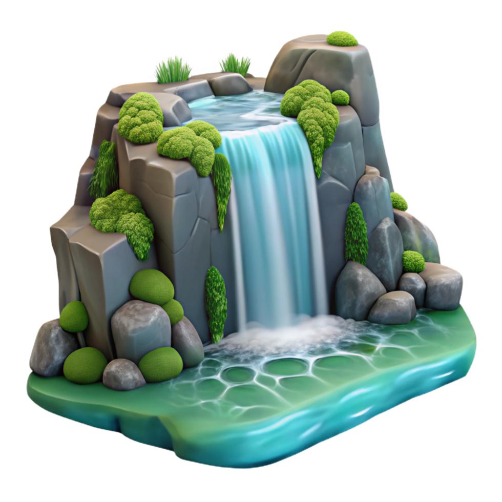 vibrant classic Cartoon Waterfall 3D Render premium png