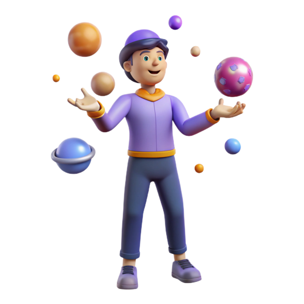 serene classic 3D Juggling Boy Illustration premium png