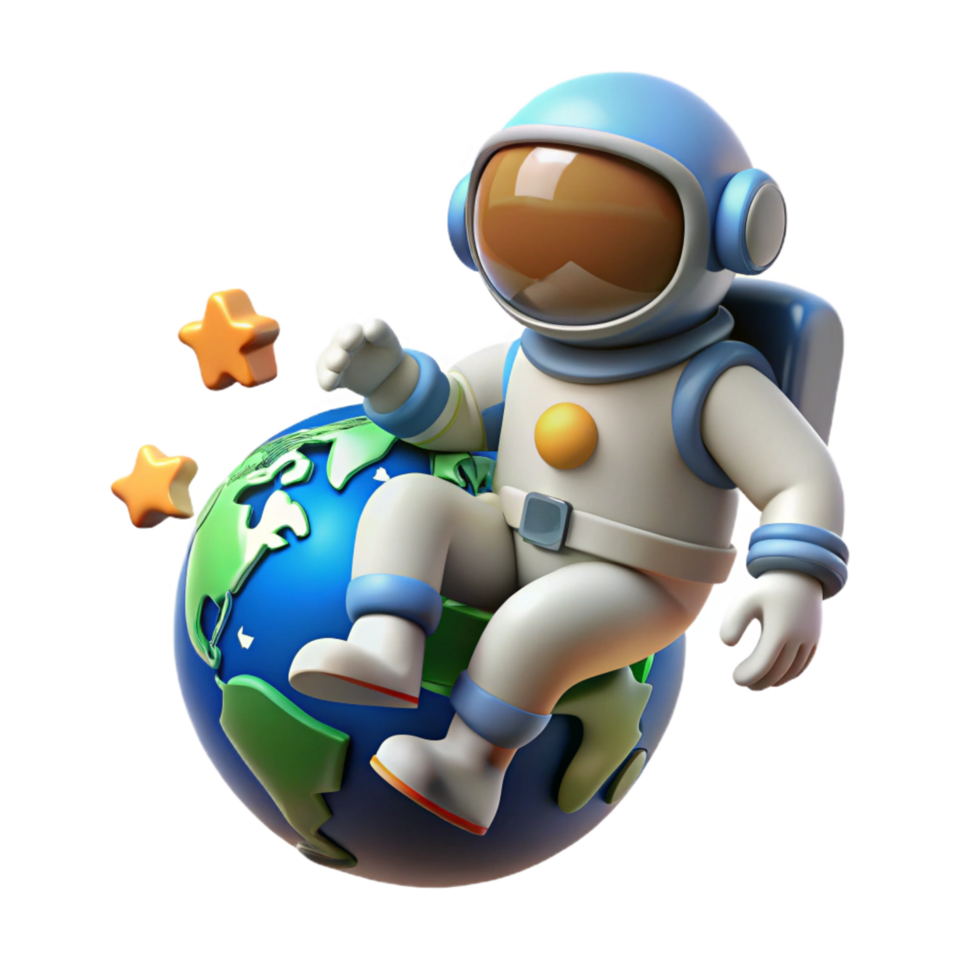 stunning artistic Cartoon Astronaut on Earth 3D Render original png