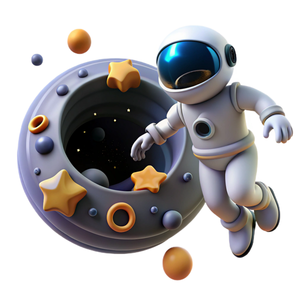 wonderful vintage 3D Cartoon Astronaut in Space original png