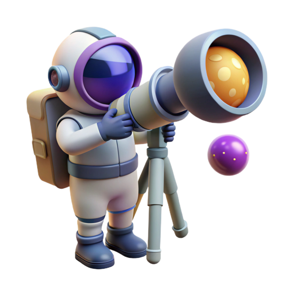 wonderful minimalist 3D Astronaut with Telescope Illustration high quality png