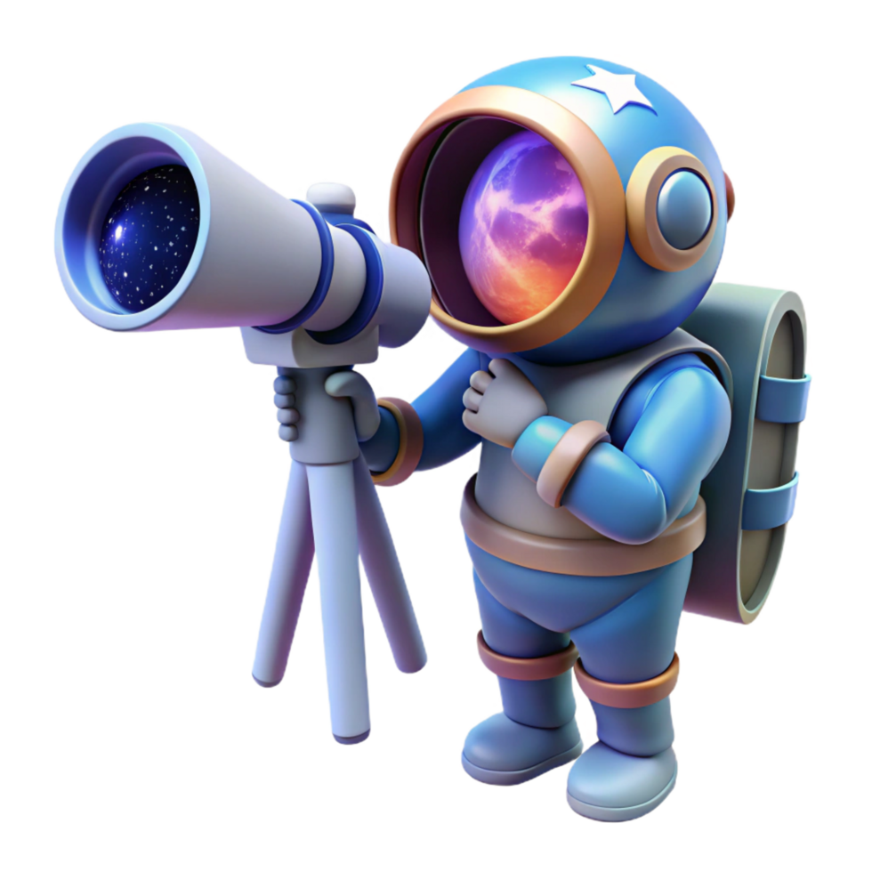 vibrant abstract 3D Astronaut with Telescope Illustration premium png