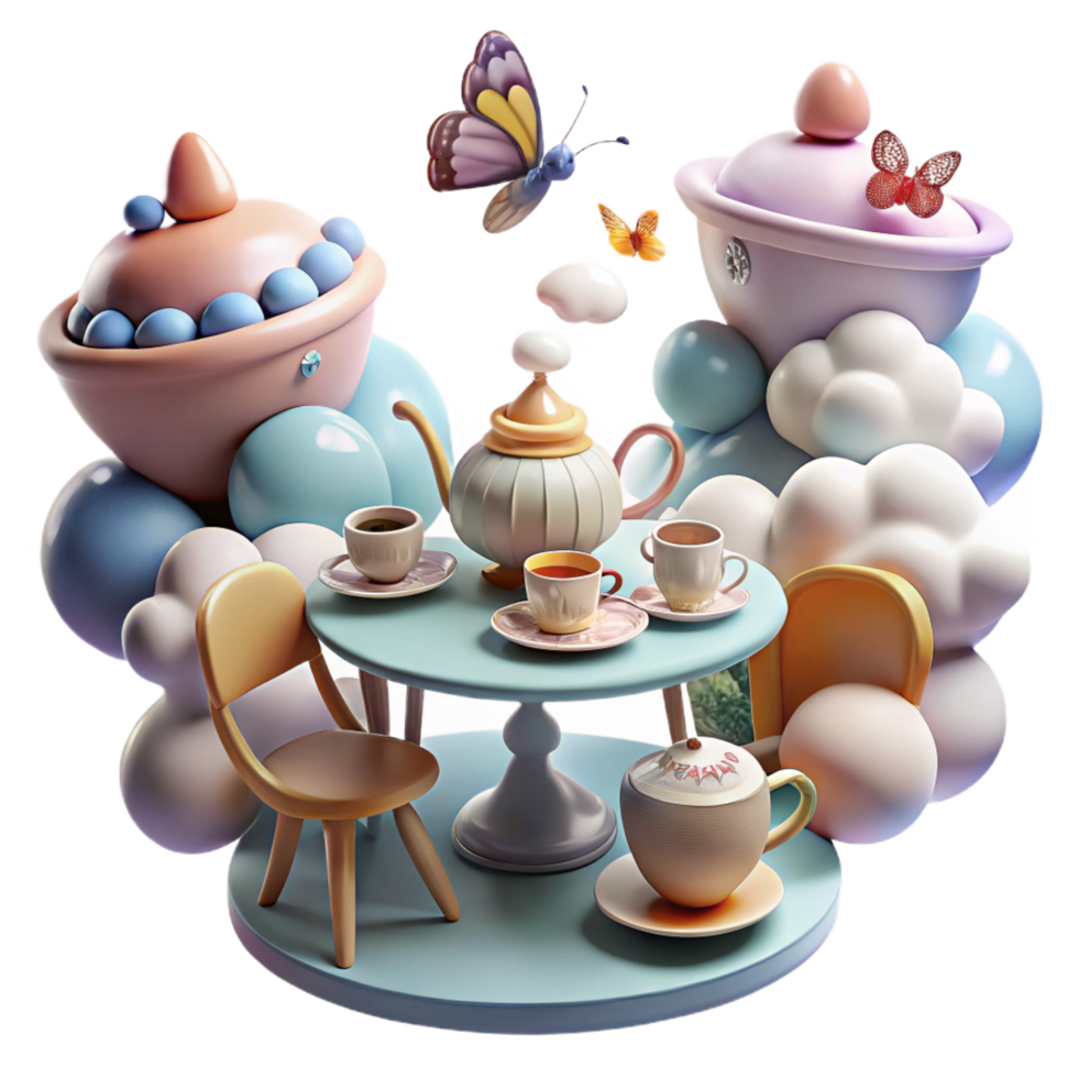 serene artistic Whimsical Tea Party 3D Illustration exclusive png