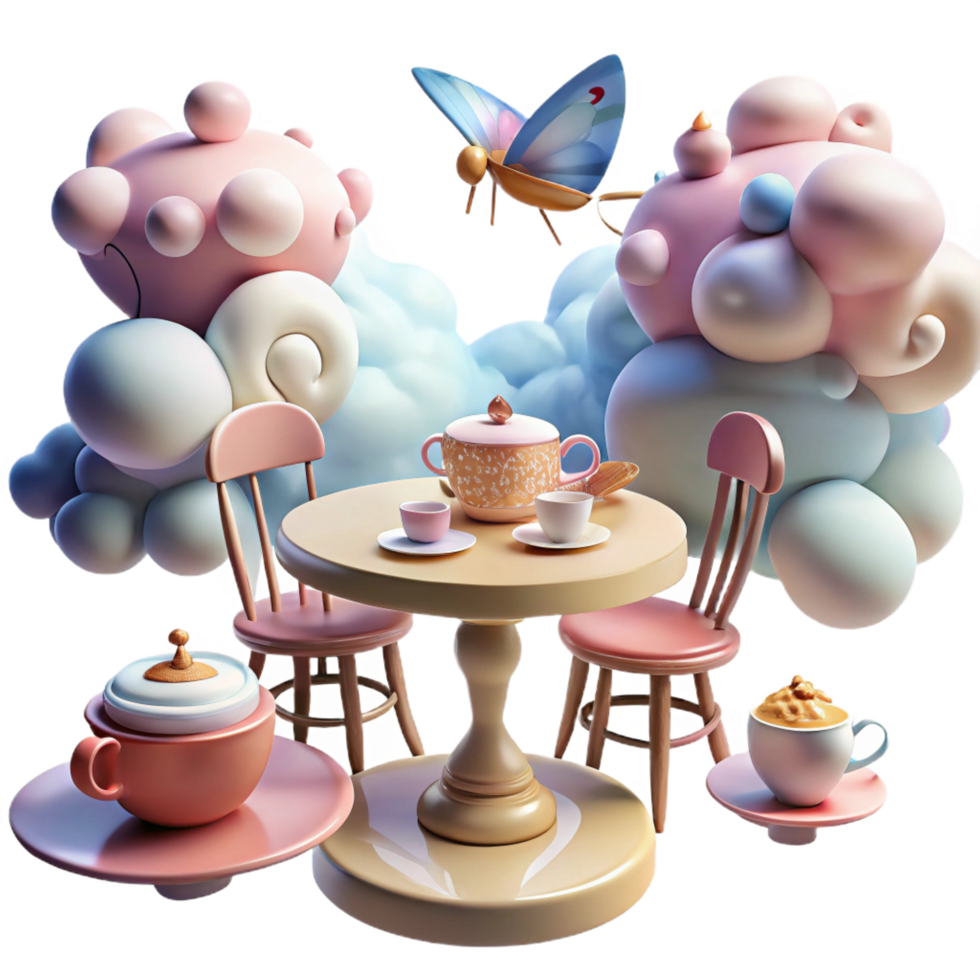 stunning vintage Whimsical Tea Party 3D Illustration authentic png