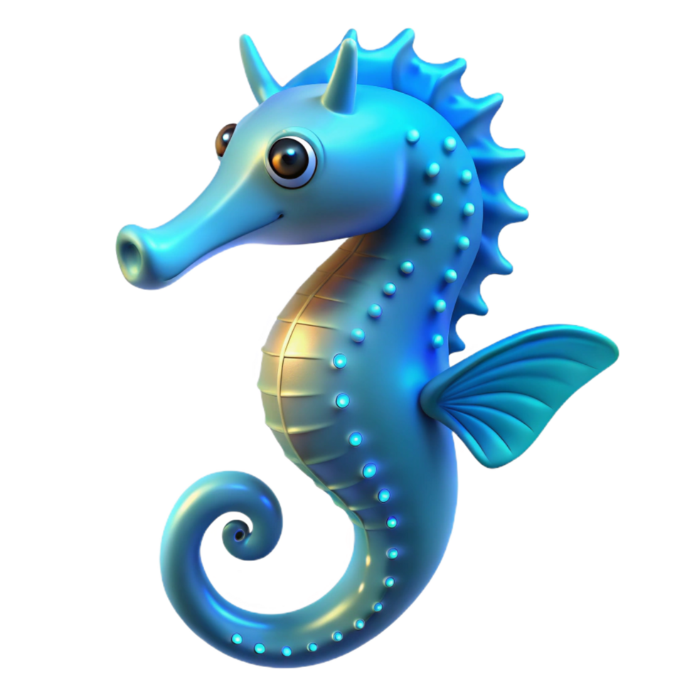 impressive traditional Cute Blue Seahorse 3D Render 4K png