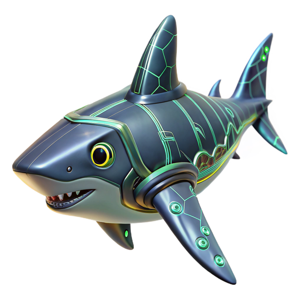 elegant rustic Cyber Shark 3D Render high resolution png
