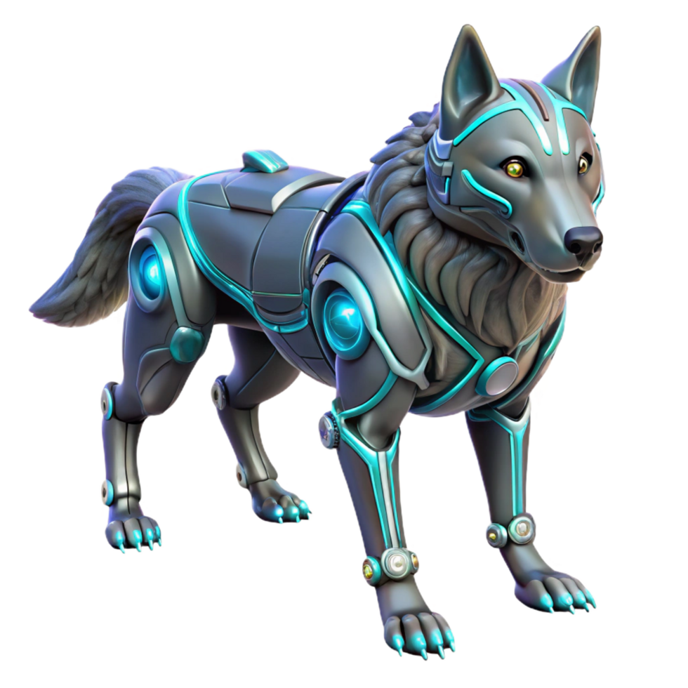 beautiful classic Cybernetic Wolf 3D Render genuine png