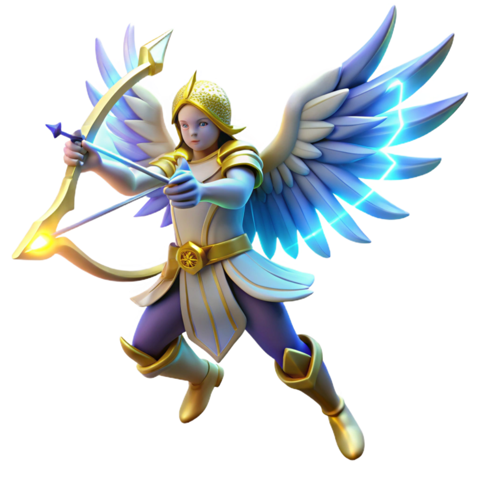 elegant artistic Angelic Archer 3D Render detailed png
