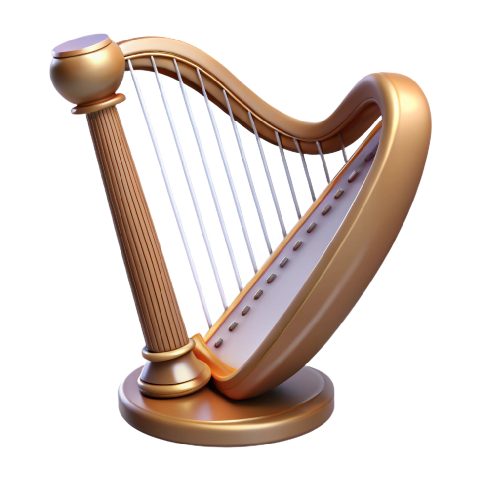 dramatic vintage Golden Harp 3D Render high resolution png