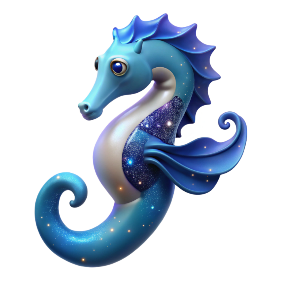 dramatic creative Cosmic Seahorse 3D Illustration authentic png