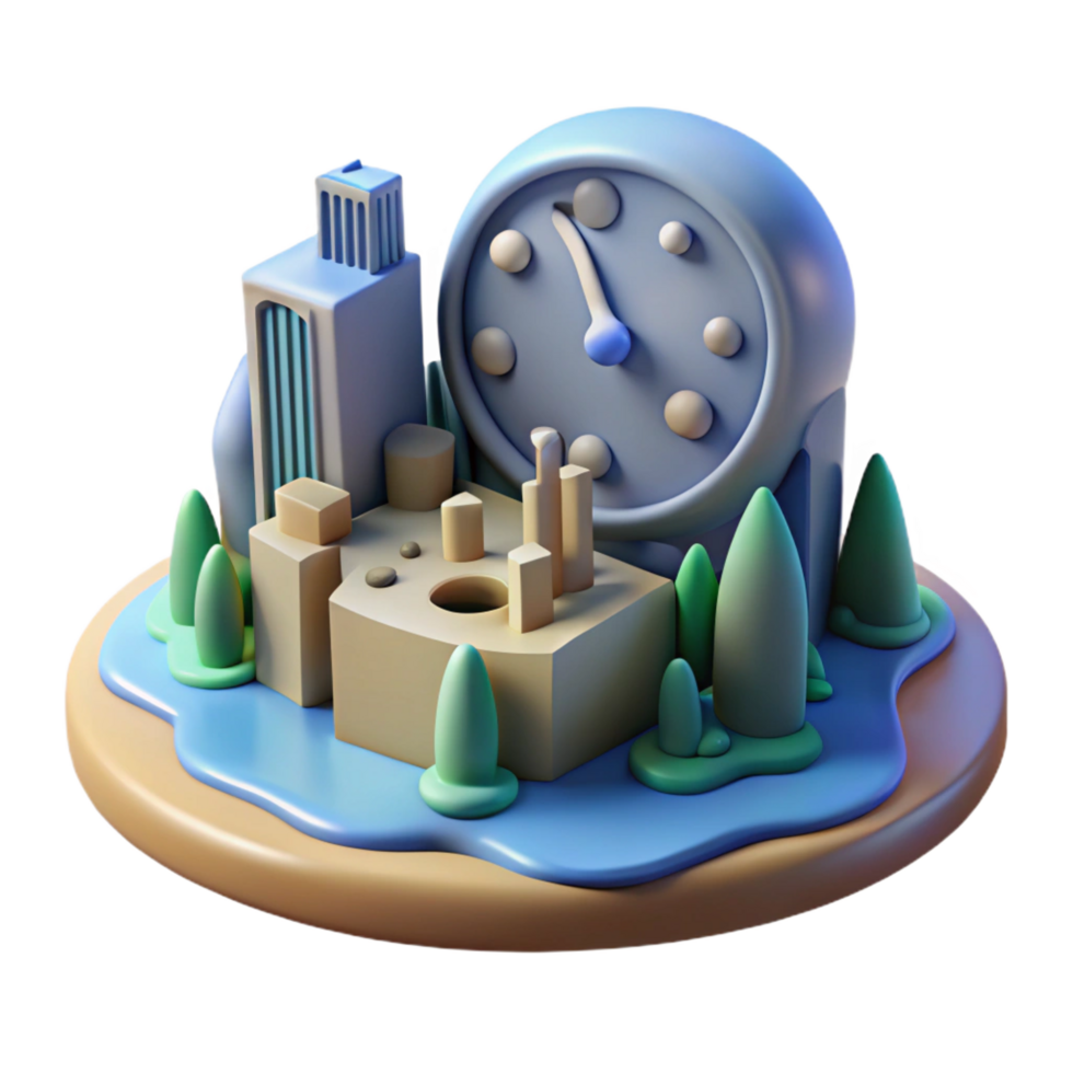 extraordinary rustic 3D Cityscape Clock Illustration authentic png