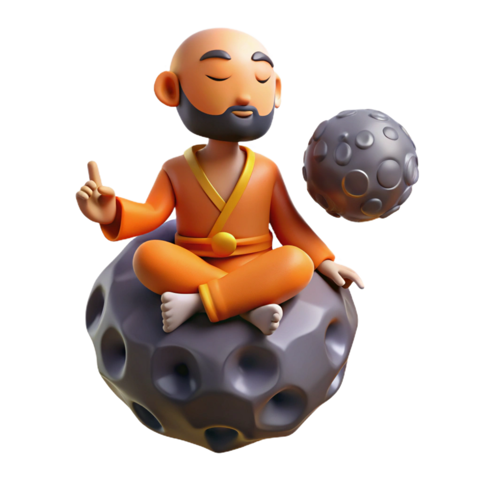 magnificent creative 3D Monk Meditating on Asteroid high quality png