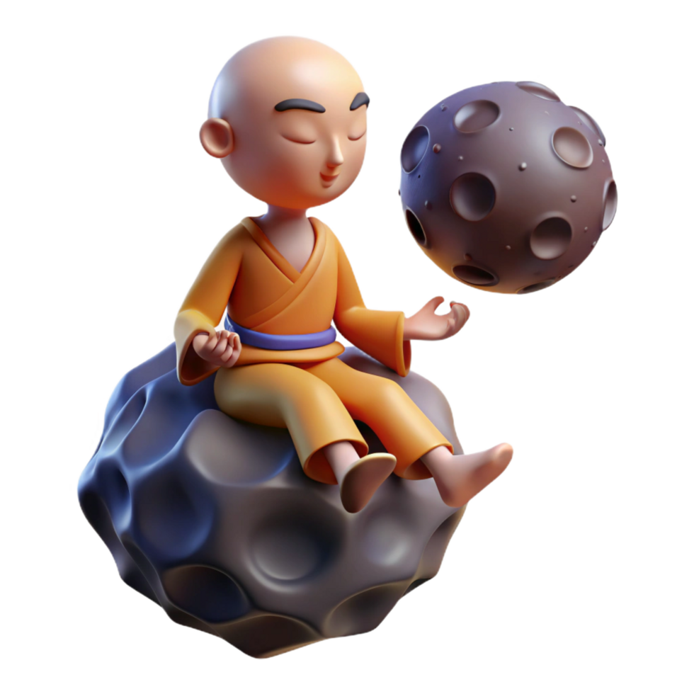 elegant abstract 3D Monk Meditating on Asteroid original png