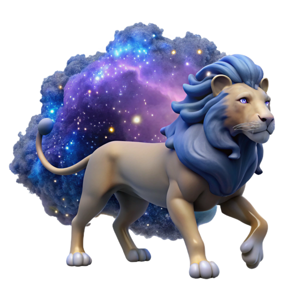 magnificent classic Cosmic Lion 3D Render professional png