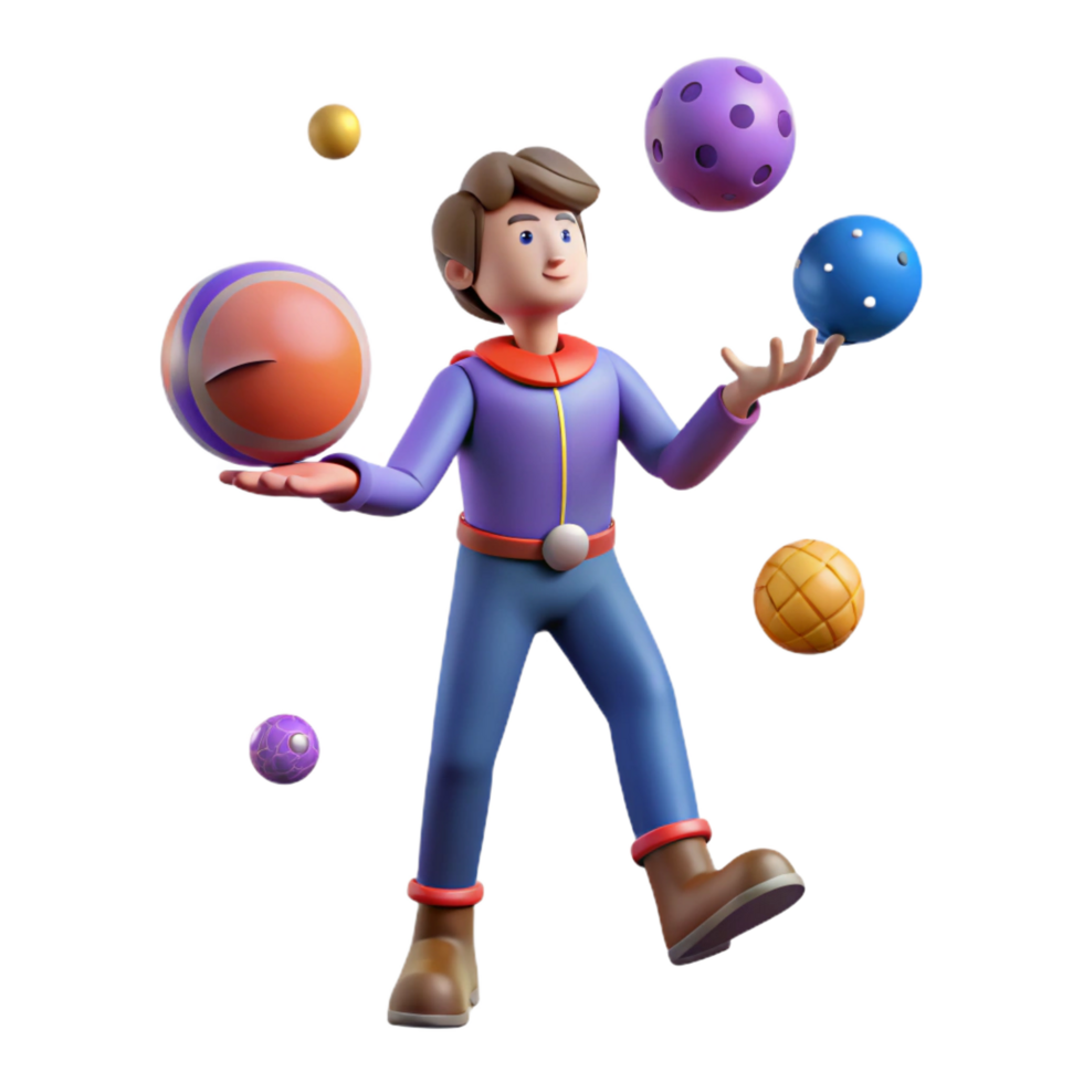 extraordinary minimalist 3D Juggling Boy Illustration detailed png