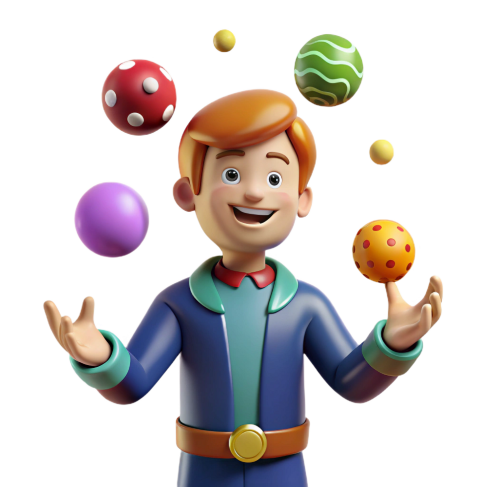 magnificent rustic Joyful 3D Boy Juggling Colorful Balls premium png