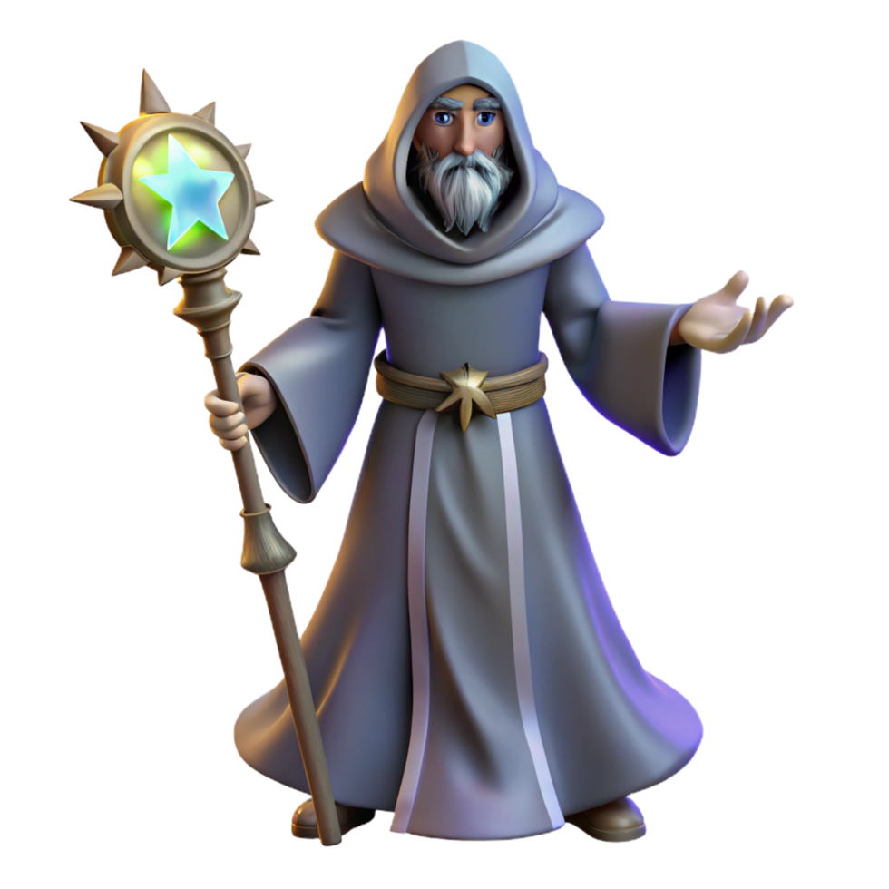 magnificent rustic Wise Wizard 3D Render premium png