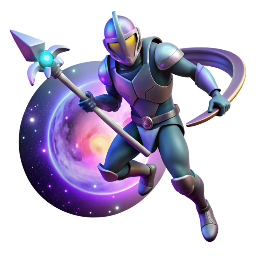 vibrant traditional Cosmic Knight 3D Illustration premium png