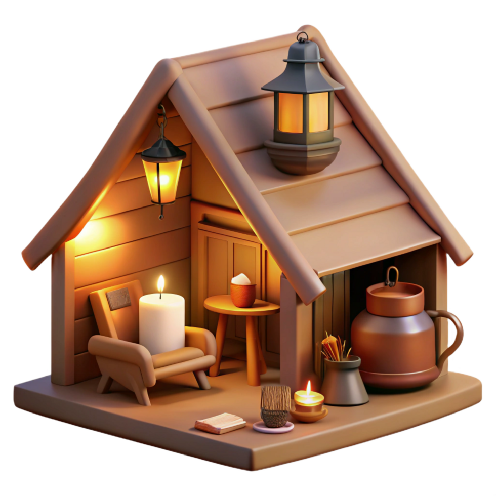 impressive traditional Cozy 3D Cabin Illustration 4K png