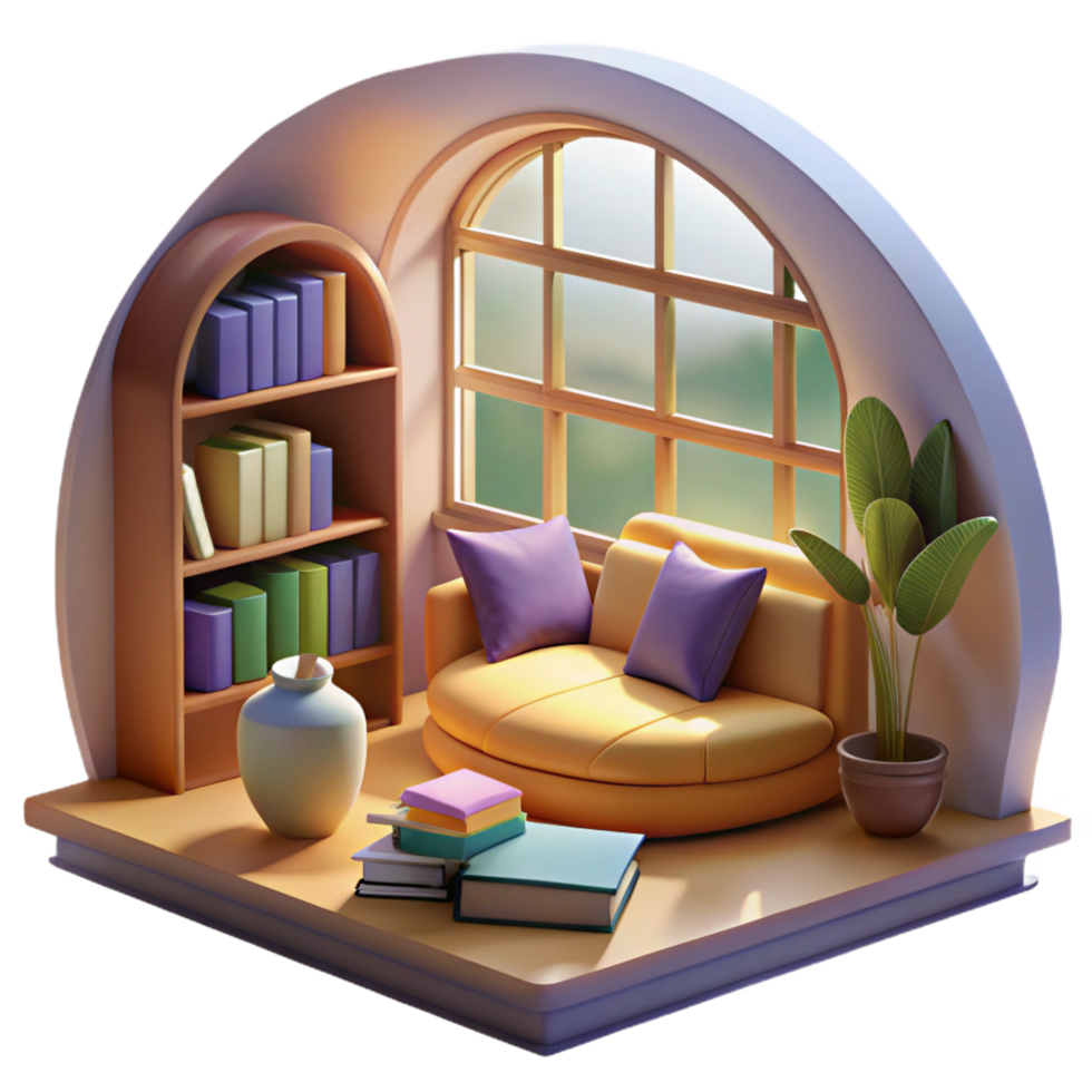 impressive artistic Cozy 3D Rendered Room Illustration authentic png