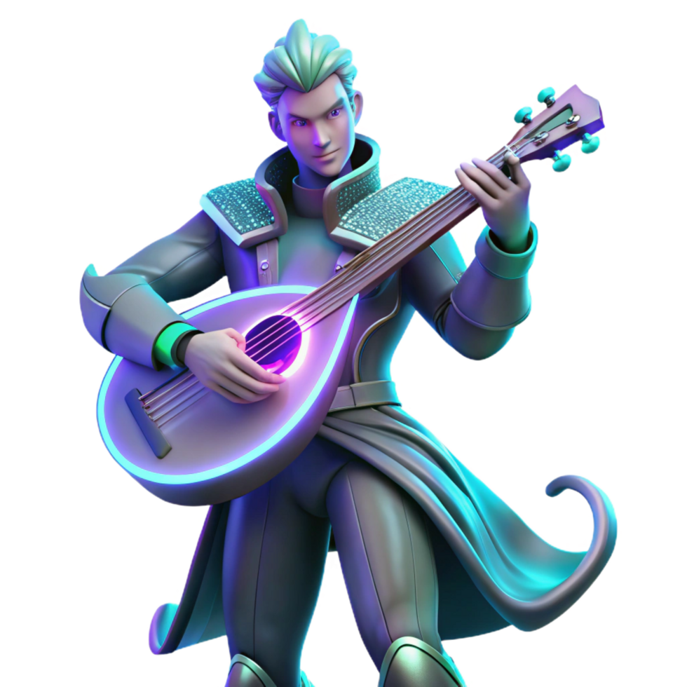 impressive artistic 3D Render Musician Playing Lute authentic png
