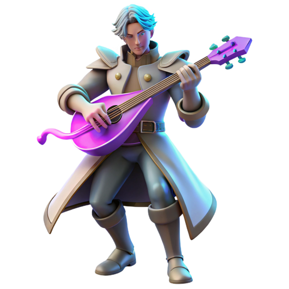 elegant rustic 3D Render Fantasy Musician Playing Lute authentic png