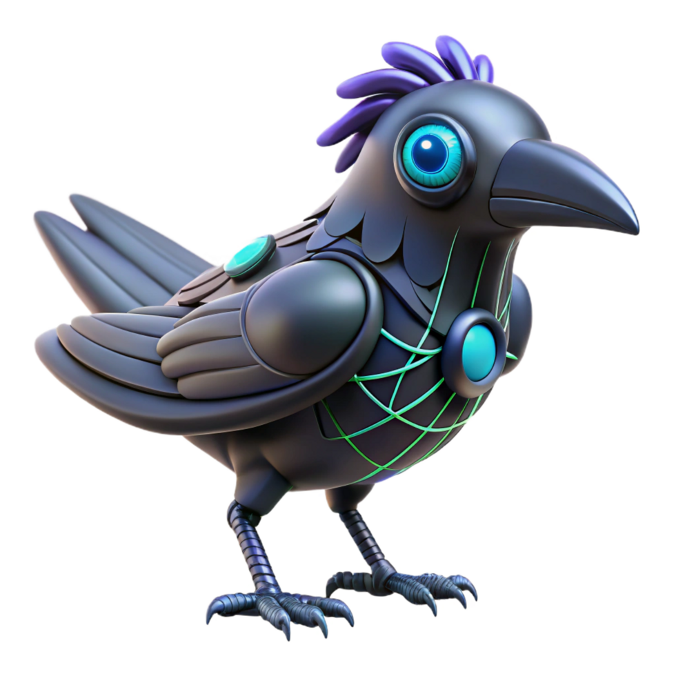 beautiful modern Cybernetic Raven 3D Render professional png