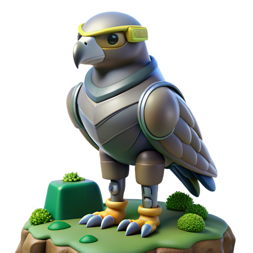 serene classic Robotic Falcon 3D Render high resolution png