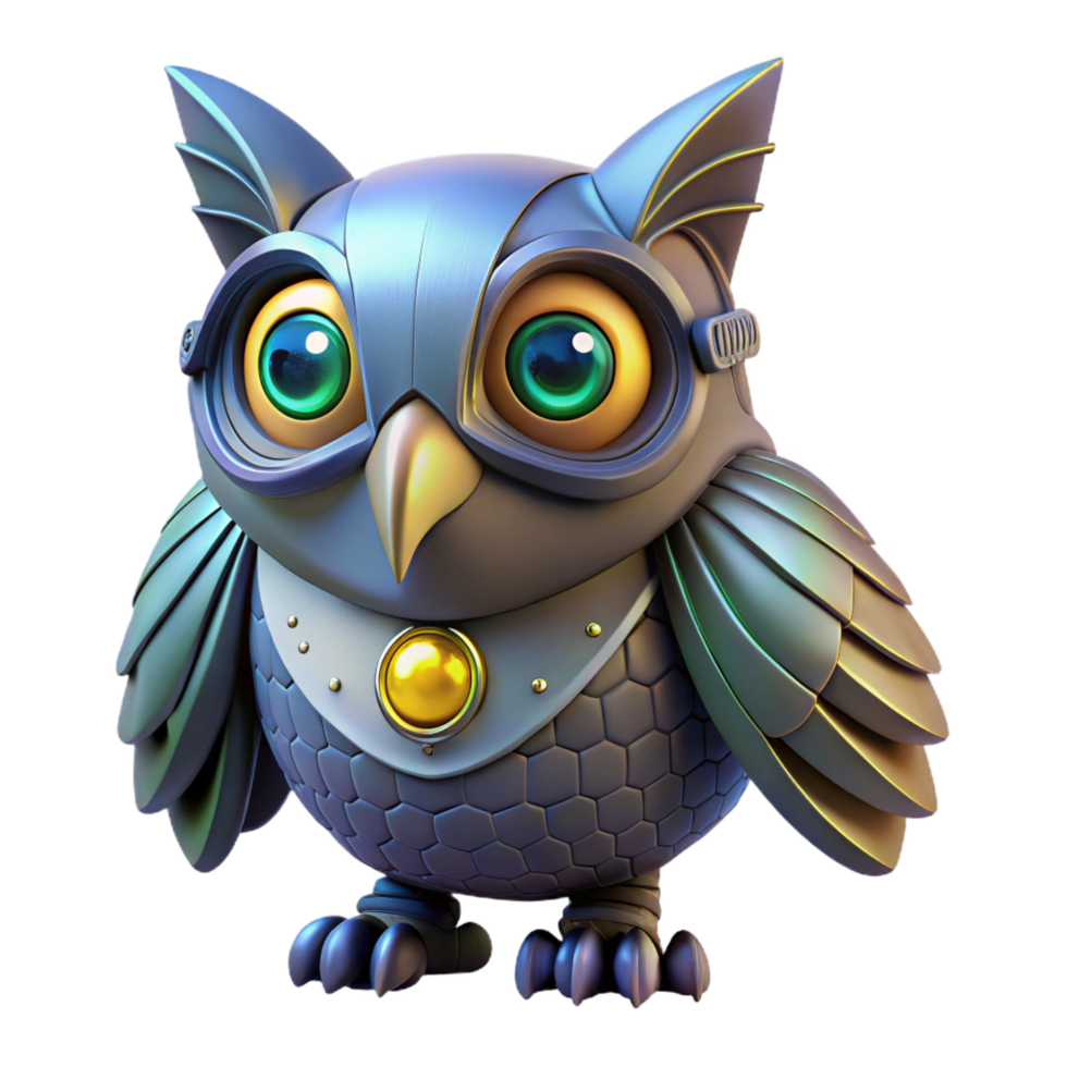 beautiful rustic 3D Render of a Robotic Owl professional png